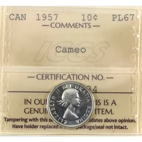 10-cent 1957 PL67 Cameo
