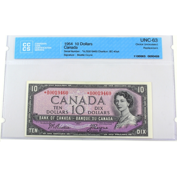 BC-40aA 1954 $10 *A/D Replacement CCCS CUNC63 Beattie-Coyne SN: *A/D0019460