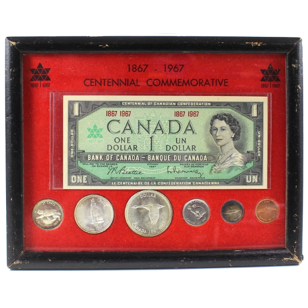 1867-1967 Canada Centennial Coin & Banknote Collection in Custom Frame.