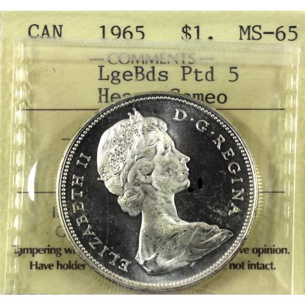 Silver $1 1965 LB P5 Type 4 ICCS MS65 Heavy Cameo