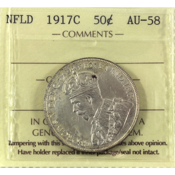Newfoundland 50-cent 1917C ICCS AU58