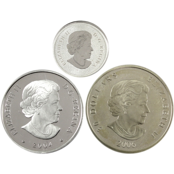 2004-2013 Silver Coins. 3pcs. 