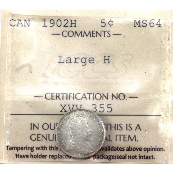 5-cent 1902H Large H ICCS MS64