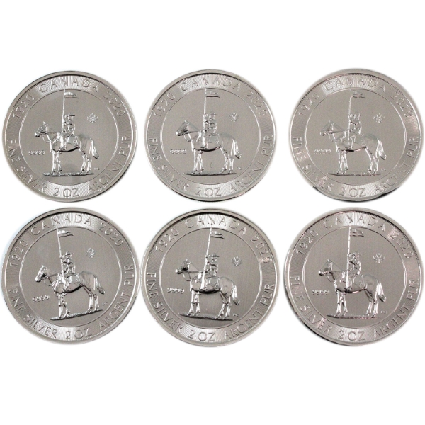 6x 2oz 2020 RCMP .9999 Fine Silver Rounds. 6pcs.