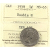 Image 1 : 5-cent 1958 Double 8 ICCS MS65