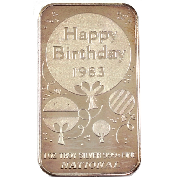1oz Vintage National Refiners 1983 Happy Birthday .999 Fine Silver Bar (Tax Exempt)