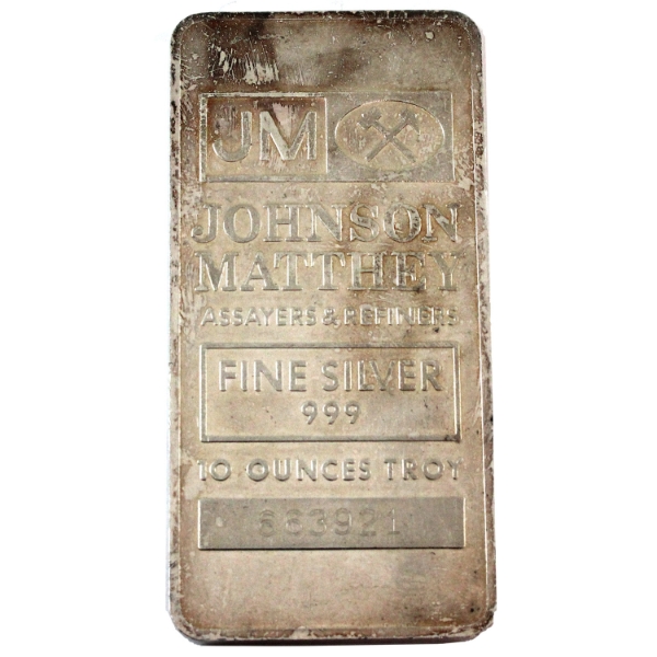 10oz Johnson Matthey .999 Fine Silver Bar (Tax Exempt)