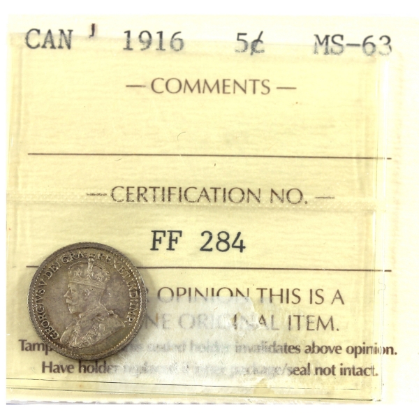 5-cent 1916 ICCS MS63