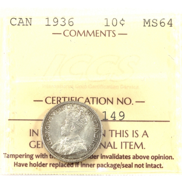 10-cent 1936 ICCS MS64