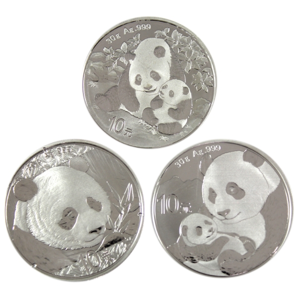 3x 30g China 2018, 2019 & 2024 10Y Panda .999 Fine Silver Rounds. 3pcs (Tax Exempt)