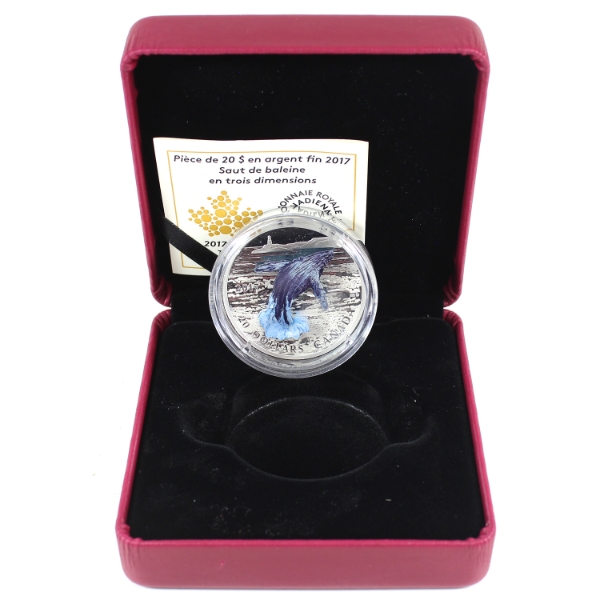 2017 $20 Three-Dimensional Breaching Whale 1oz .9999 Fine Silver Coin (Tax Exempt)