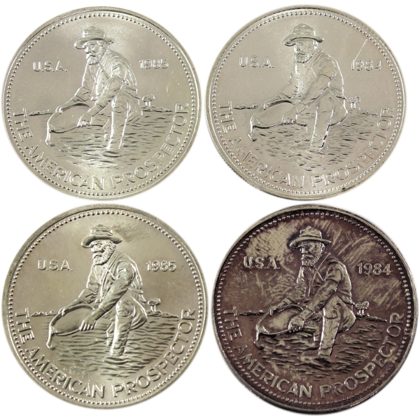 4x 1oz Engelhard 1984-1985 "The American Prospector" .999+ Silver Rounds. 4pcs. (Tax Exempt)