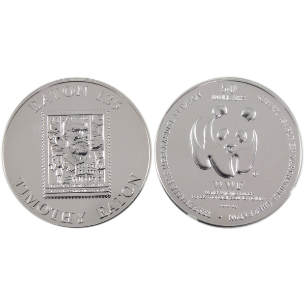 1994-1995 $50 Timothy Eaton Commemorative Medallions 1oz .9999 Fine Silver, 31mm. 2pcs.