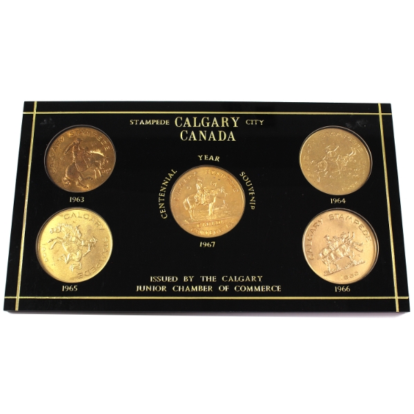 1967 Calgary Stampede Souvenir Dollar Vintage Brass Set