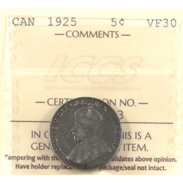 5-cent 1925 ICCS VF30