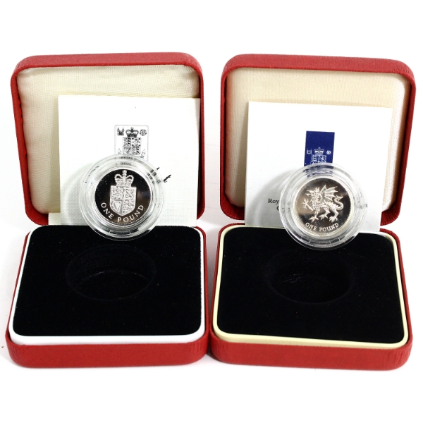 Great Britain Silver 1988 & 2000 Piedfort 1 Pound .925 Sterling Silver Proof. 2pcs.