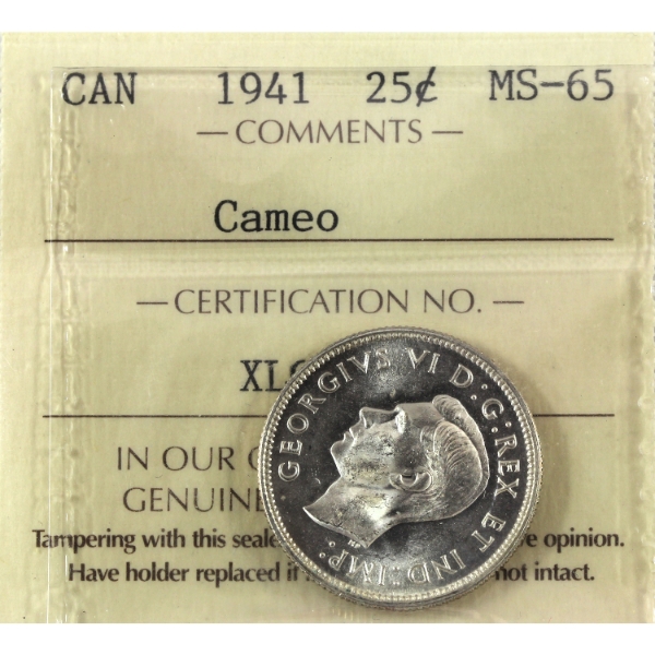 25-cent 1941 ICCS MS65 Cameo
