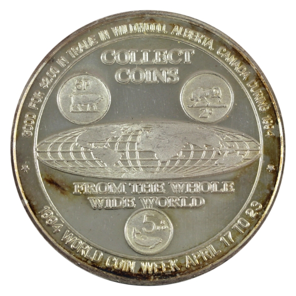 Canada-Wildwood AB 1994 $2 Coin Week/Elk Trade Dollar 2oz-Silver, 38mm (Tax Exempt)