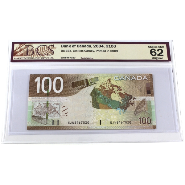 BC-66b 2004 $100 BCS CUNC62 Original Jenkins-Carney Printed in 2009 SN: EJW8467020