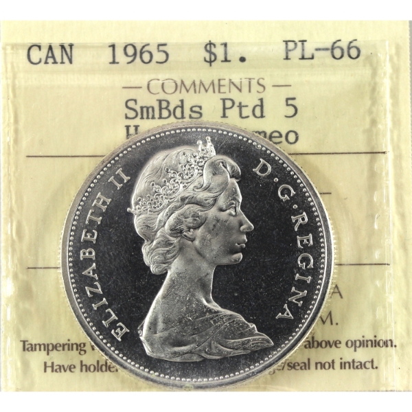 Silver $1 1965 SmBds Ptd5 (Type 1) ICCS PL66 Heavy Cameo