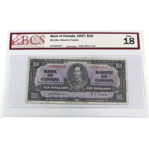 BC-24a 1937 $10 BCS F18 Osborne-Towers SN: A/D3961315