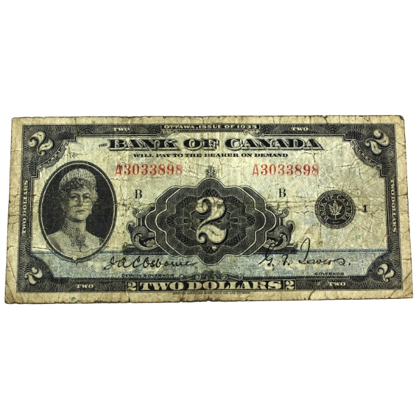 BC-3 1935 $2 English VG Osborne-Towers SN: A3033898 Check Letter B