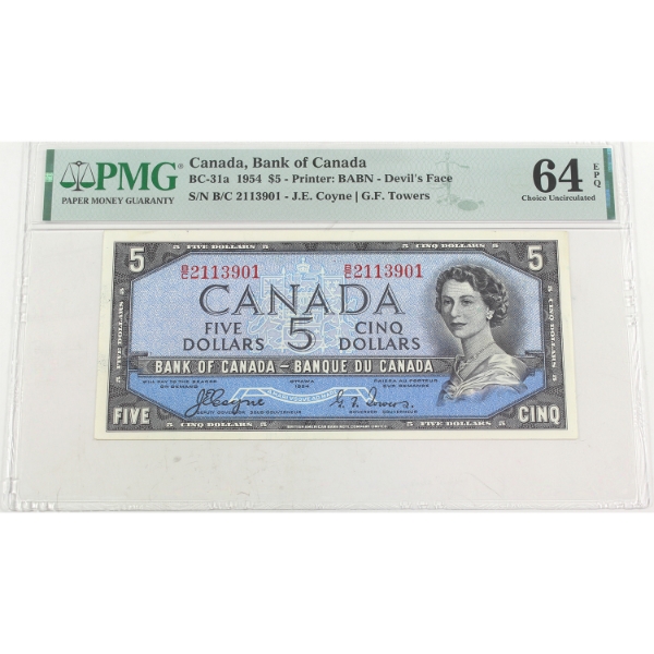 BC-31a 1954 $5 Devil's Face PMG CUNC64 EPQ Coyne-Towers SN: B/C2113901