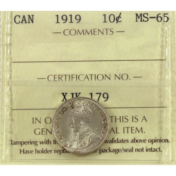 10-cent 1919 ICCS MS65