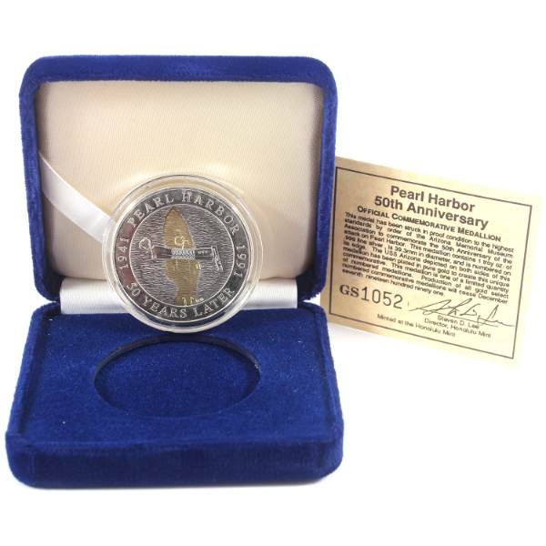 1oz Honolulu Mint Pearl Harbor 50th Anniversary .999 Fine Silver Commemorative Medallion 