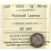 Image 1 : 5-cent 1910 Pointed Leaves ICCS MS65