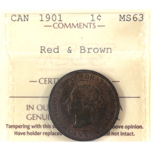 1-cent 1901 ICCS MS63 Red & Brown