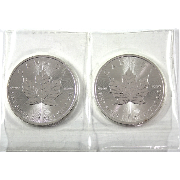 2x 1oz 2017 $5 Silver Maple Leaf .9999 Fine Silver Rounds in Sealed Sheet. 2pcs. (Tax Exempt)