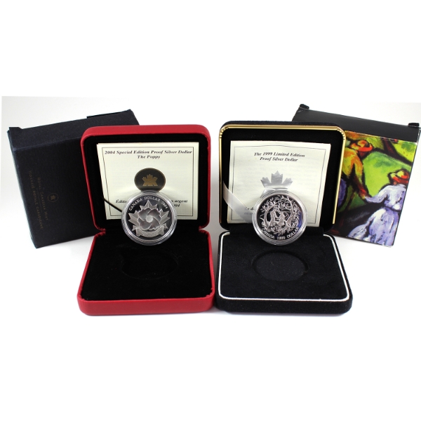 Pair of 1999 & 2004 Proof Silver Dollars. 2pcs