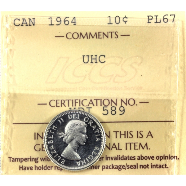 10-cent 1964 ICCS PL67 Ultra Heavy Cameo