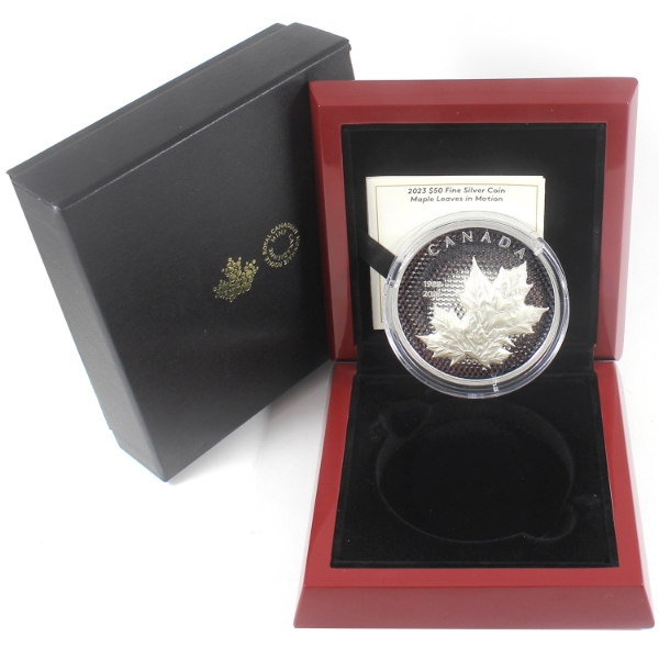 2023 $50 Maple Leaves in Motion 5oz .9999 Fine Silver Coin (Tax Exempt)