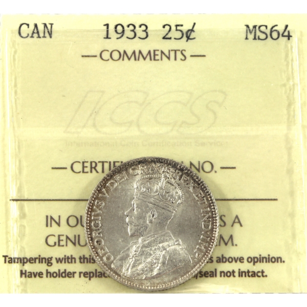 25-cent 1933 ICCS MS64