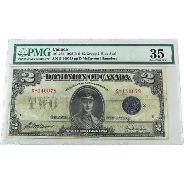 DC-26h 1923 R-S $2 PMG Choice VF35 McCavour-Saunders, Blue Seal, Group 2 SN: S-140078 ppD