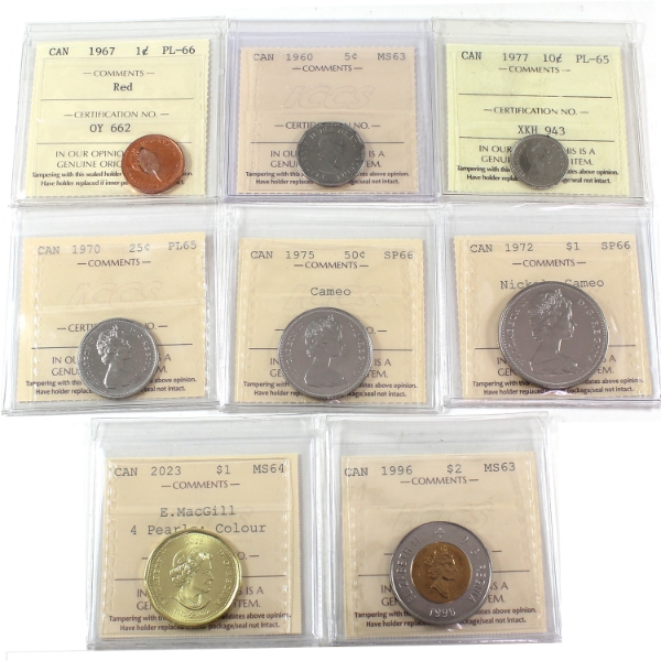 Mixed Denomination 1960-2023 ICCS MS63 to SP66. 8pcs.