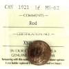 Image 1 : 1-cent 1921 ICCS MS63 Red