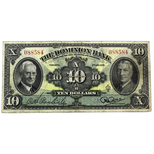 220-28-04 1938 $10 The Dominion Bank VG SN: 088584