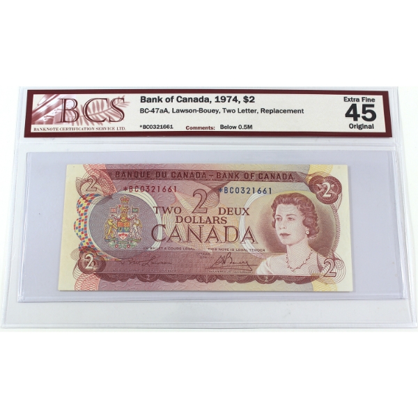 BC-47aA 1974 $2 BCS EF45 Original Lawson-Bouey Two Letter Replacement SN:*BC0321661