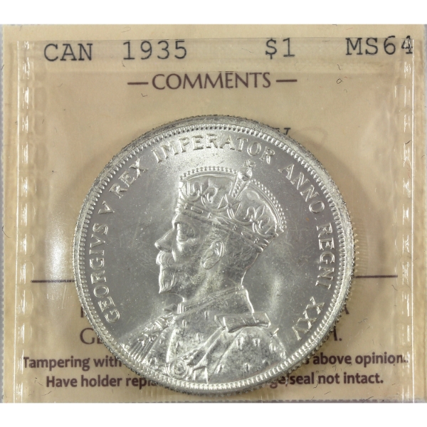 Silver $1 1935 Double XXV ICCS MS64
