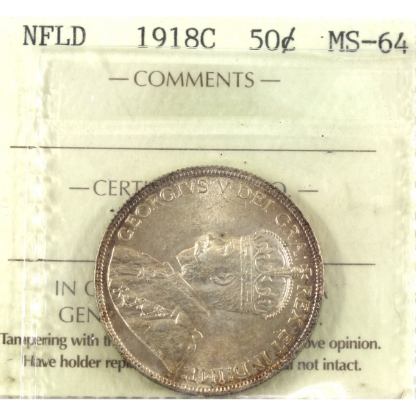 Newfoundland 50-cent 1918c ICCS MS64