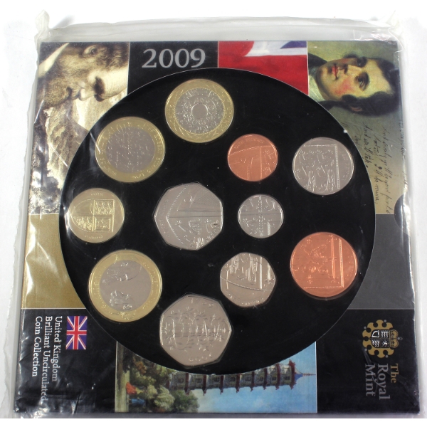 Great Britain 2009 Deluxe Proof Annual 11-Coin Set w/ Rare Kew Gardens 50-p Coin