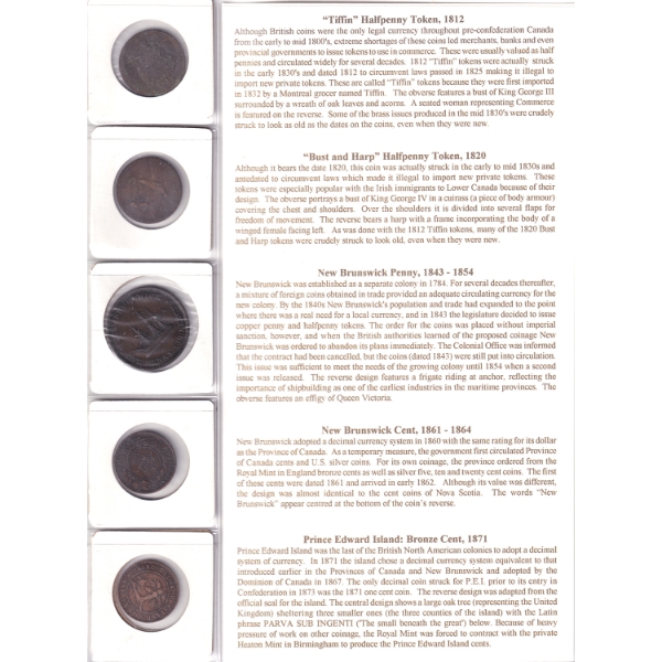 1812-1871 Coins & Tokens of Pre-Confederation in 3 Ring Binder. 15pcs.