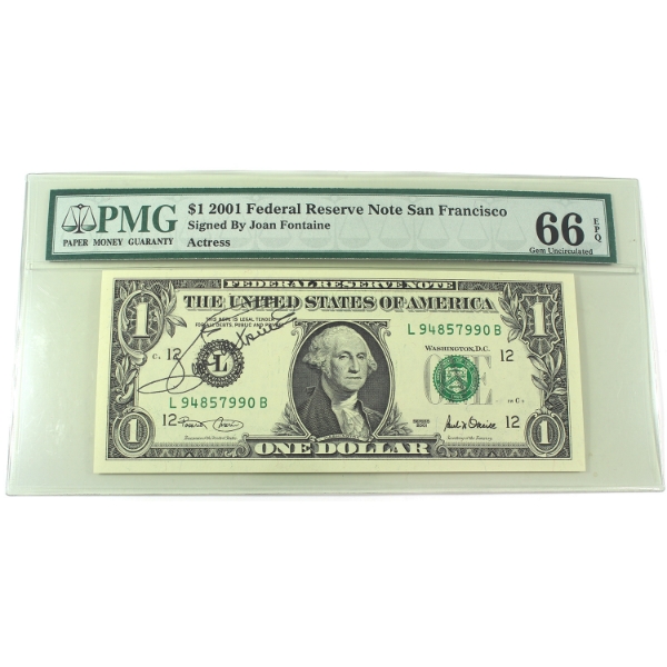 USA 2001 FR-L12 $1 PMG GEM UNC66 EPQ Marin-O'Neil SN:L94857990B *Signed!*