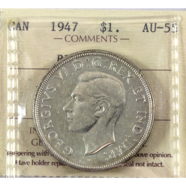 Silver $1 1947 Blunt 7 ICCS AU55