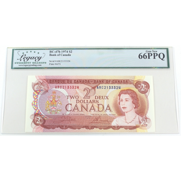 BC-47b 1974 $2 Legacy GEM UNC66 PPQ Crow-Bouey SN: ARC2133324
