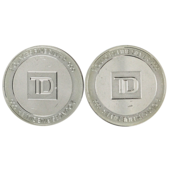 2oz TD Bank .999 Silver Rounds. 2pcs. (Tax Exempt)