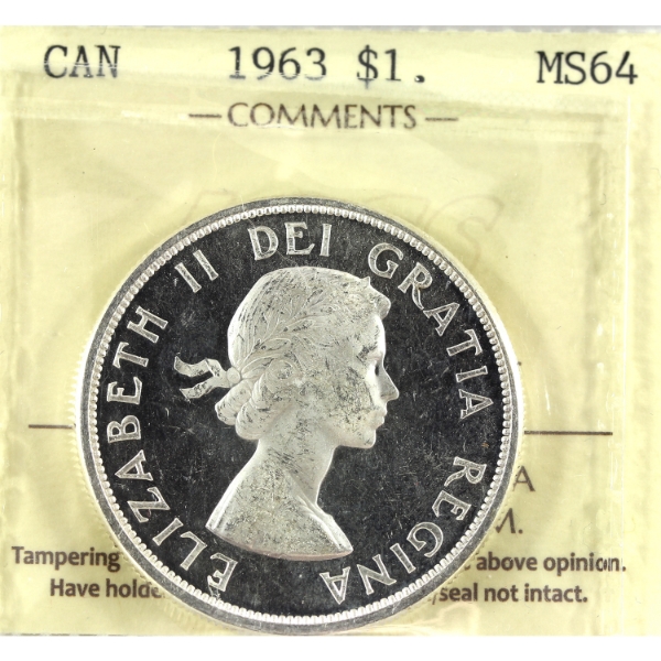 Silver $1 1963 ICCS MS64 Ultra Heavy Cameo